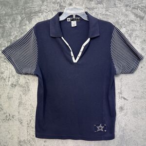 Blast Petites Top Med vneck Navy collared Vintage 28in Length short sleeve